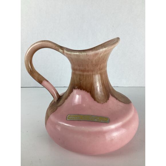 MCM Winart Pink Pottery Drip Glaze Pitcher Pink White Vase VTG - Picture 2 of 10